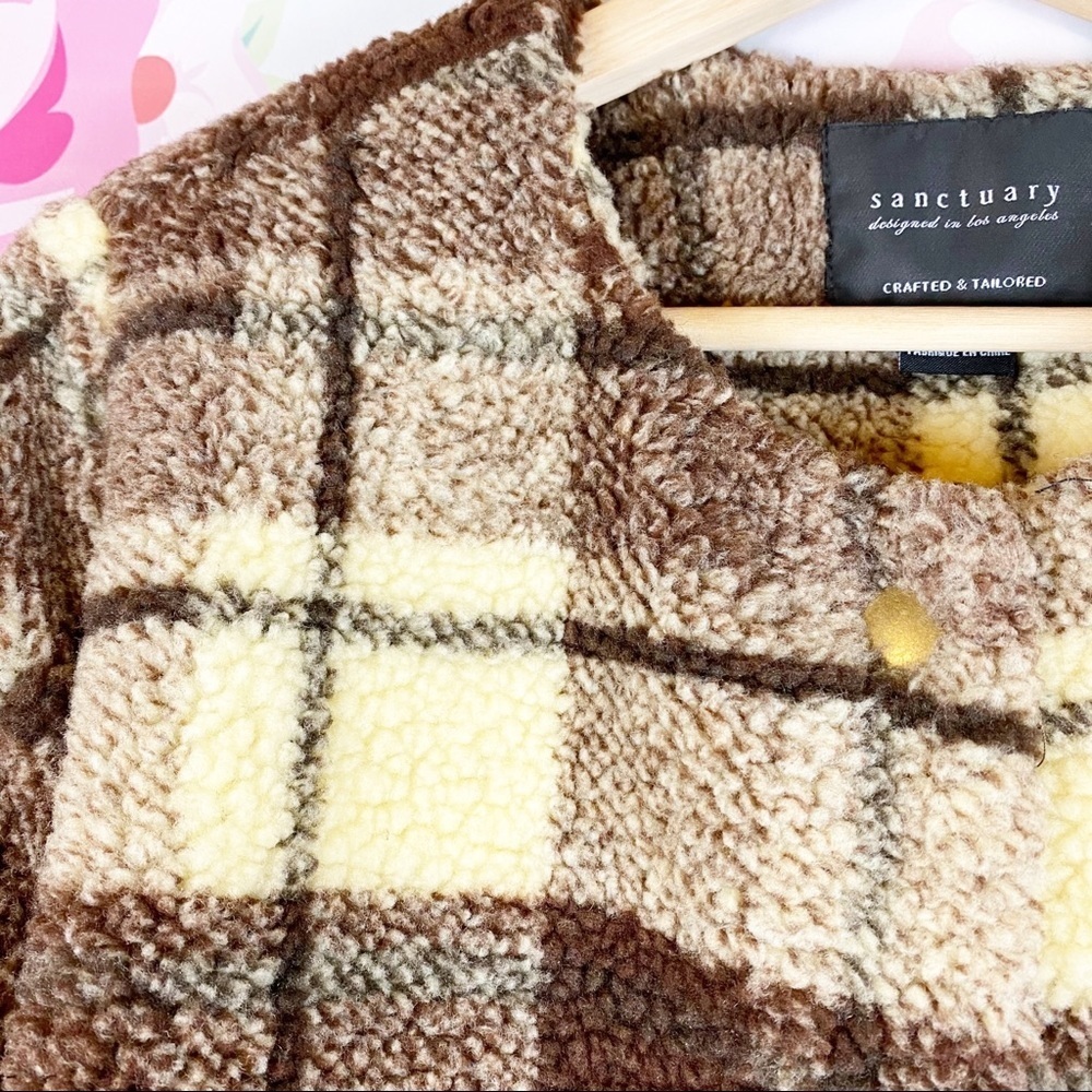 NEW Sanctuary Brown Plaid Snap Sherpa Teddy Coat M - Picture 7 of 10